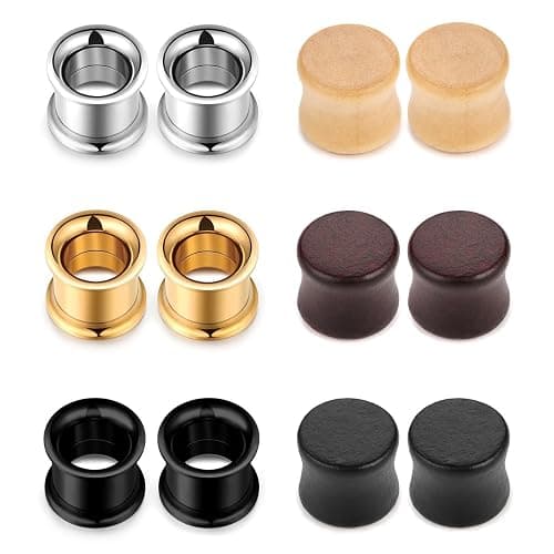 JEWELRIESHOP Stainless Steel Double Flared Tunnels Wood Plug Ear Gauges Earrings Saddle Plugs and Tunnels for Ears (0g,00g,8mm,10mm,6 Pairs) - Image 1