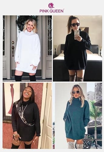 Pink Queen Women's Loose Turtleneck Oversize Long Pullover Sweater Dress thumbnail 8