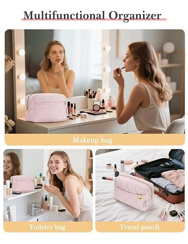 Noozion Makeup Bag, Travel Cosmetic Bag, Puffy Padded Toiletry Bag for Women, Makeup Organizer Case, Wide-open Pouch Purse, Travel Essentials thumbnail 6
