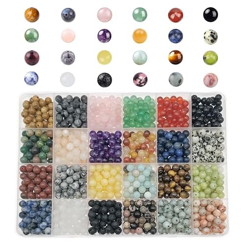 GangGangHao 1200pcs Natural Stone Beads Crystals Round Genuine Real Stone Beading Loose DIY Gemstone for Bracelet Jewelry Making(6mm,24 Color S3) - Image 1