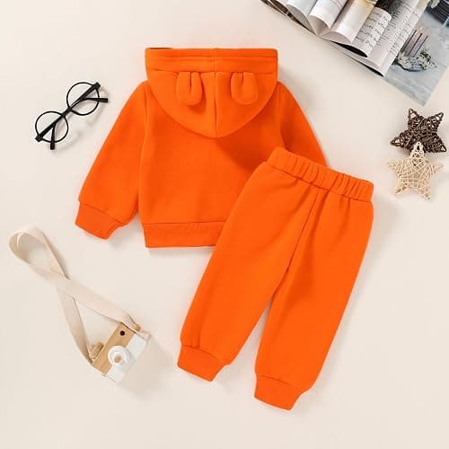 Happy Town Baby Clothes for Girls Boys Clothes Solid Color Zipper Hoodie and Pants Set Infant Fall Winter Outfits thumbnail 2