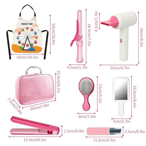 RedCrab Kids Beauty Salon Toy Set, Girls Salon Hair Stylist Pretend Makeup Kit Includes Kids Hair Dryer, Comb, Makeup Bag and Other Accessories, 3-8 Years Ideal Gift for Children thumbnail 2