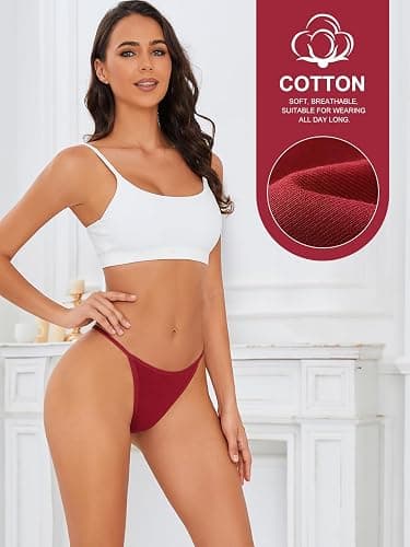 Cotton G-String Thongs for Women Underwear Breathable Stretch Low Rise Panties T-back Sexy Ladies 8 Pack thumbnail 4