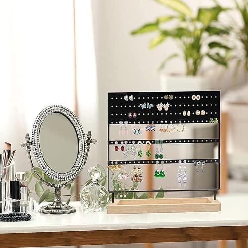 ZHAOGMQH Earrings Organizer Holder,Jewelry Holder Stand Organizer for selling,3-Tier Earring Stand Display 144 Holes with Wooden Tray for Earrings,Ear Stud and Rings,Gifts for Women Girls(Black) thumbnail 2