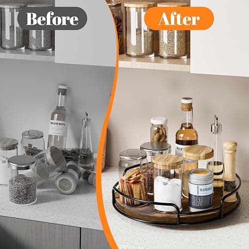WOWBOX 9" Lazy Susan Organizer for Table Top Rotating Spice Rack Organizations Wood Lazy Susan Turntable Organizer for Cabinet Kitchen Pantry Countertop Bathroom Vanity thumbnail 4