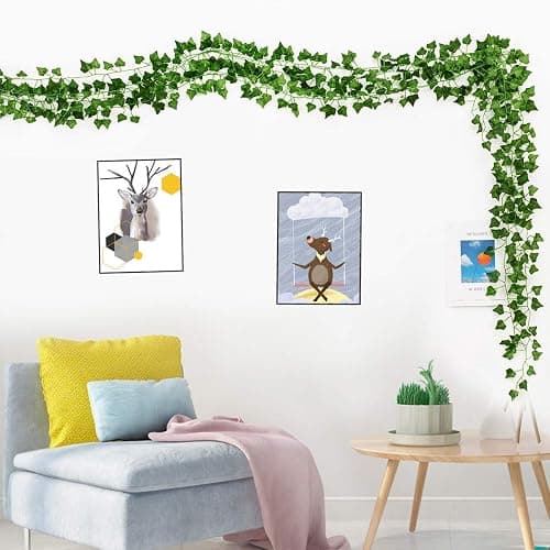 KASZOO 84Ft 12 Pack Artificial Ivy Garland Fake Plants, Vine Hanging Garland, Hanging for Home Kitchen Garden Office Wedding Wall Decor, Green thumbnail 7