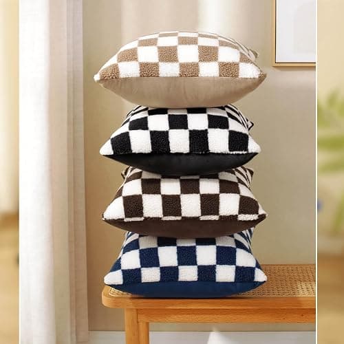 AmHoo Pack of 2 Decorative Throw Pillow Covers Checkerboard Luxury Super Soft Faux Fur Wool Set Case Cushion for Couch Sofa Bedroom 18 x 18-Inch Black thumbnail 4