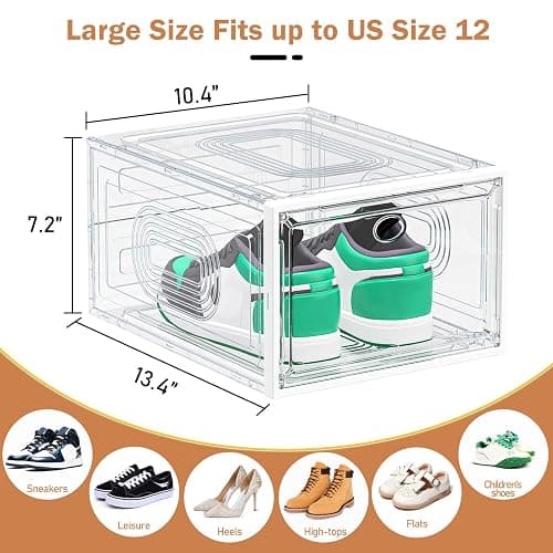 caktraie 10 Pack Thicken Shoe Organizer Stackable,Upgraded Sturdy Shoe Storage Box with Magnetic Door,Shoe Containers For Sneaker Display,Hat Organizer,White thumbnail 2