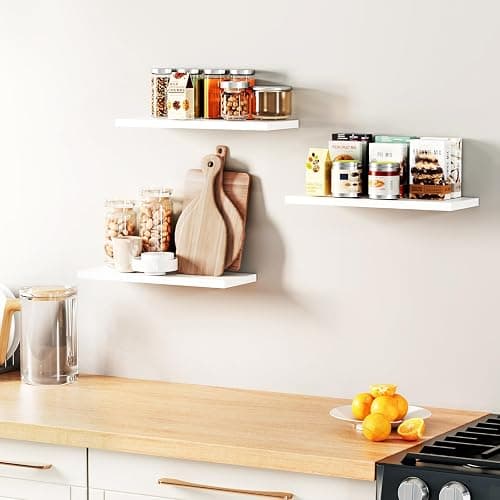 OUDIE White Floating Shelves - Wall Shelf Pack of 3, Modern Shelves for Bathroom, Bedroom, Office, Living Room Display, Kitchen Storage thumbnail 7