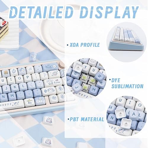 COOMICKEY Blue White PBT Keycaps 130 Keys MOA Profile Dye-Sublimation Cute Puppy Custom Keycaps Set for Cherry MX Gateron Kailh Switches Mechanical Keyboards thumbnail 3