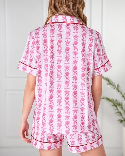 Pajamas for Womens Set Summer 2 Pece Pjs Matching Shorts Set Loungewear Palm Sleepwear for Beach Vacation, Holiday thumbnail 5