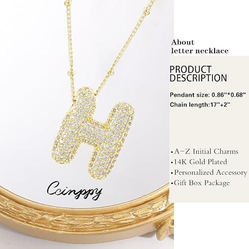 CCINPPY Letter Necklace, 14k Gold Plated Bubble Balloon Dainty Necklace for Women, Chunky Initial Charm Pendant Name Necklace Personalized thumbnail 5