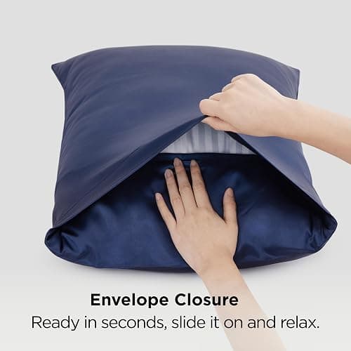 Bedsure Satin Pillowcases, Similar to Silk Pillow Cases Queen Size Set of 2, Pillow Case for Sleeping Women with Envelope Closure, Gifts for Women Men, Navy, 20x30 Inches, 2pcs thumbnail 8