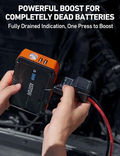 AstroAI S8 Car Battery Jump Starter, Car Jumper Starter Battery Pack for Up to 6.0L Gas & 3.0L Diesel Engines, 12V Portable Jump Box with 3 Modes Flashlight and Jumper Cable (Orange) thumbnail 3