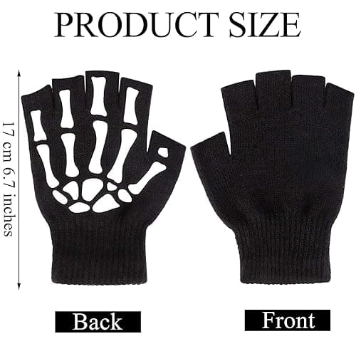 XUECHEN Skeleton Gloves,Glow in the Dark Touch Screen Thickened Full/Half Finger for Costume Cosplay Accessories - Half Finger thumbnail 2