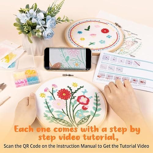 HTVRONT Bead Embroidery Kit for Beginners 3 Sets Bling Bling Bead Embroidery Kit with Step by Step Stitch Video & Instructions, Three-Dimensional Starter Embroidery Set with 19 Stitches for Gift thumbnail 2