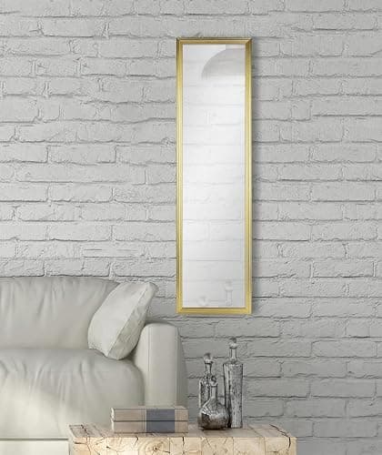 13x49 Rectangle Standing Floor Mirror, Wall-Mountable & Freestanding Options, High-Definition Glass Mirror with Scratch-Resistant Surface - Ideal for Bedroom or Bathroom (Gold) thumbnail 2