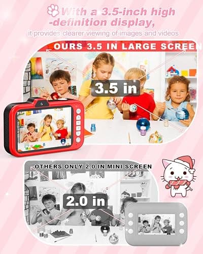 Uffylle Kids Camera, 1080P 48MP Front Selfie Toddler Camera, 3.5 inch Big Screen Toy Camera, 10X Zoom in Chritmas Birthday Gift Cameras for Kids Boys Girl Age 2 3 4 5 6 7 8 9 10 11 12, Red thumbnail 7