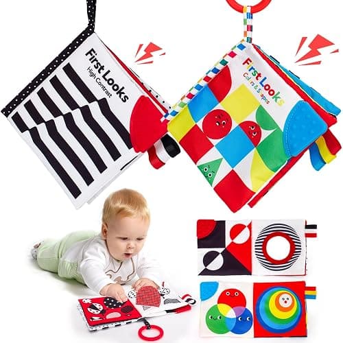 hahaland Baby Books 0-6 Months - 2PCS Infant Tummy Time Babies Toy | Newborn High Contrast Visual Development Sensory Book Baby Girl Boy Shower Birthday Easter Basket Stuffers - Image 1