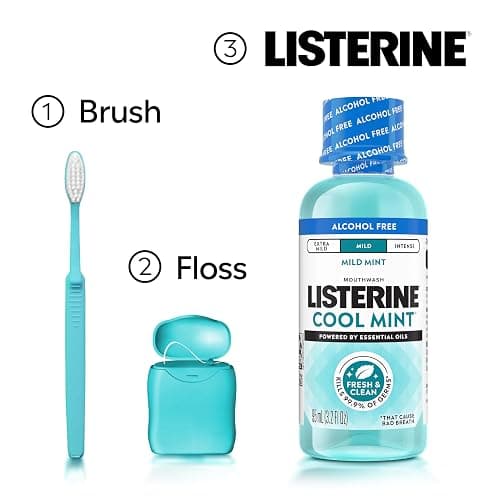 Listerine Cool Mint Alcohol-Free Mild Mouthwash, Oral Rinse Kills 99.9% of Germs that Cause Bad Breath, Less Intense Taste, Mild Mint Flavor, 3.2 fl. oz thumbnail 7