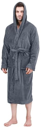 NY Threads Mens Robe with Hood, Luxury Plush Fleece Hooded Mens Bathrobe, Spa Bath Robe for Men - Image 1