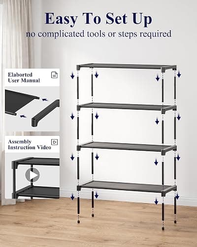 Kitsure Shoe Rack - Non-Woven Shoe Rack Shelf, Shoe Organizer for Closet, Entryway, Garage & Corridor, Stackable Shoe Shelves, X-Large, Black | Shoe Organizer for Closet, Entryway, Garage, Stackable Shoe Shelves, college dorm&apartment essentials thumbnail 5
