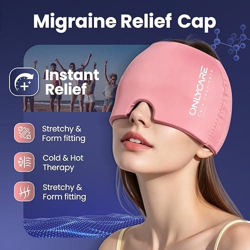 ONLYCARE Migraine Relief Cap, Headache Relief Cold Cap for Migraine Relief | Soothing Headache Ice Face Pack Mask, Cold Compress Head Wrap for Sinus, Tension, Stress, Hangover, Self Care Gifts for Women thumbnail 2
