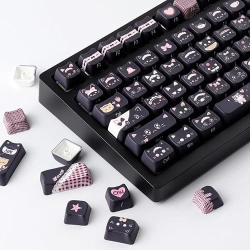 TYRIXKI PBT Keycaps 142 Keys Cute Keycaps Dye-Sublimation Black Cat Keycap Mao Profile Custom Keycap for Cherry Gateron MX Swithes Mechanical Keyboards thumbnail 6
