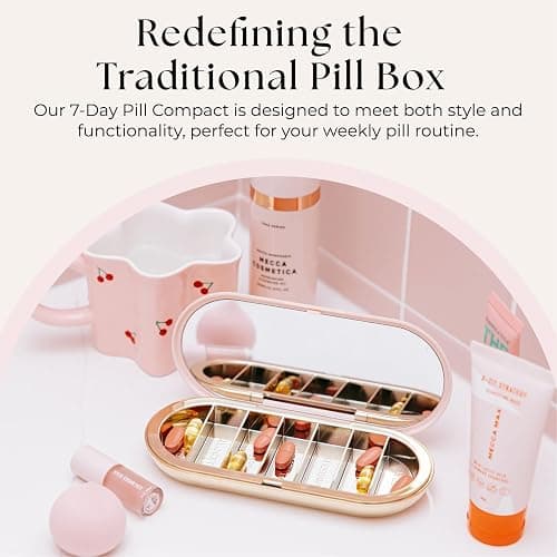 Dosey 7 Day Pill Compact Travel Pill Organizer - Pill Case with 7 Pill Compartments for Medicine Storage & Protection – Stylish & Elegant Medication Organizer with Mirror, Blush thumbnail 2