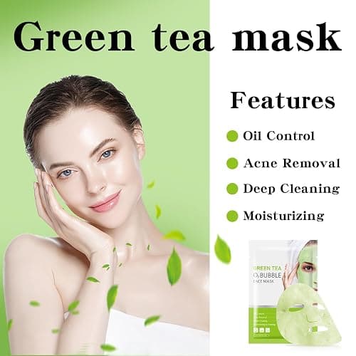 IREV 10 Pack Green Tea O2 Bubble Face Masks Sheet, Bubble Facial Mask, Foaming Face Mask, Purifying Facial Mask for Acne and Pores, Moisturizing Spa Face Masks Skincare, Brightening Beauty Masks thumbnail 5