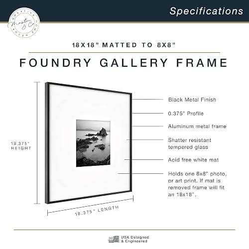 MCS Master & Co. Foundry Metal 18x18 Matted Picture Frame with 8x8 Photo Display, Black Vertical & Horizontal Wall Hanging Frame for Photos & Artwork (1-Pack) thumbnail 2