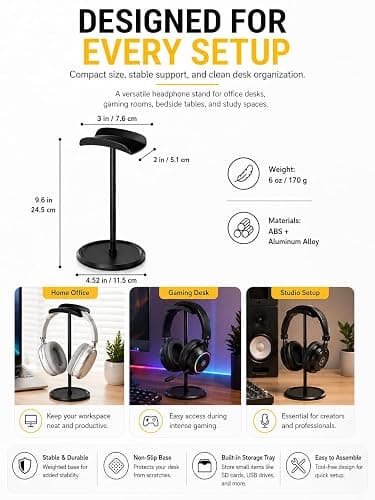 NQQNQQ Headphone Stand【1PACK】 Headphone Holder with Storage Tray Compatible for Max Pro, Beats, Bose and Most Gaming Headphones. 【No Tools Required】 YO-2 (White) thumbnail 4