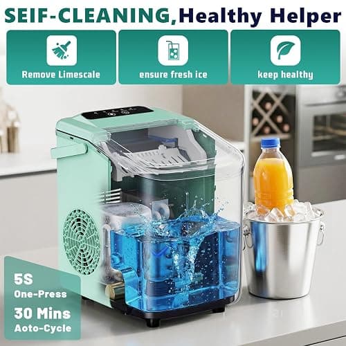 Sweetcrispy Countertop Ice Maker with Scoop, Basket and Handle, Portable Ice Machine 9 Cubes Ready in 6 Mins, 26.5lbs in 24Hrs, 2 Sizes for Home Kitchen Office Bar Party thumbnail 4