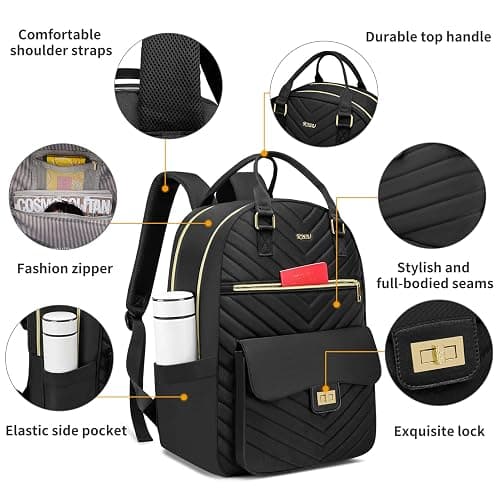 RJEU School Backpack Aesthetic for Teen Girls,Laptop Bag Bookbag with USB Port for Women College Student,Mochilas de Mujer,Black thumbnail 5