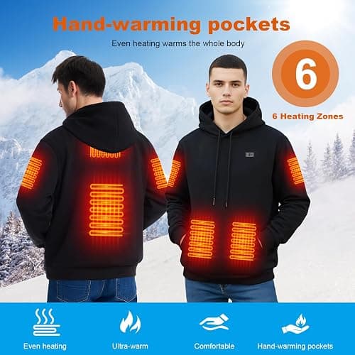 Brimekey Heated Hoodie for Men Women with Fleece Lining 20000mAh Battery | Heated Sweatshirt Fast Charge Winter Thermal Pullover Sweater Sweatshirt Coat for Men Women Black thumbnail 4