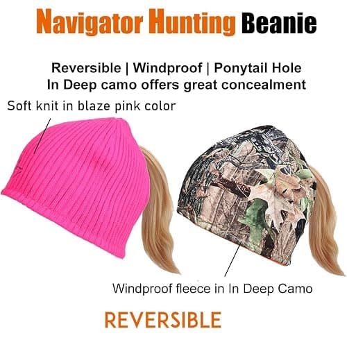 EDTREK Womens Performance Reversible Ponytail Beanie - Windproof Fleece Winter Hat for Hiking Hunting Fishing thumbnail 4