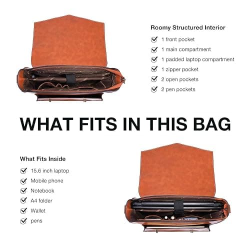 ECOSUSI Backpack for Women Briefcase Messenger Laptop Bag Vegan Leather Satchel Work Bags Fits 15.6 inch Laptops, Brown thumbnail 3