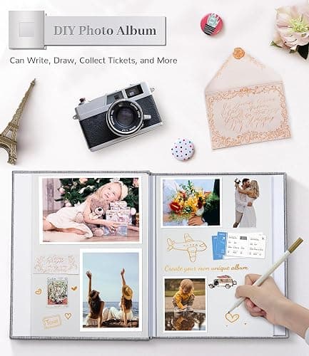 Artfeel Photo Album Self Adhesive Scrapbook Album for 3x5 4x6 5x7 8x10 Pictures,40 Pages Linen Cover with Display Window DIY Photo Book,Ideal Gifts for Family Travel Wedding Baby thumbnail 4