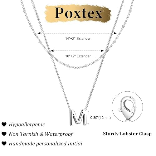 Poxtex Initial Necklaces for Women 14K Gold Silver Plated Letter Jewelry Non Tarnish Layered Dainty Cute A-Z Pendant Choker Necklace Waterproof Trendy Name Necklace Personalized Jewelry Gift for Women - Image 1