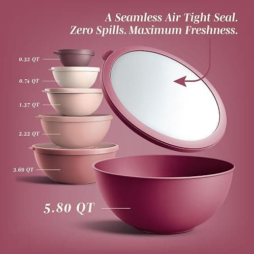 COOK WITH COLOR Mixing Bowls with Lids - 12 Piece Plastic Nesting Bowls Set includes 6 Prep Bowls and 6 Lids, Microwave Safe Mixing Bowl Set, Rose TPR Lid thumbnail 3