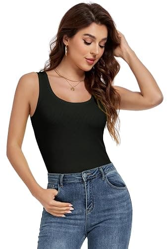 AUHEGN Tank Top for Women Summer Sleeveless Scoop Neck Ribbed Workout Tank Tops Slim Fitted Basic Cami Tee Shirts thumbnail 5