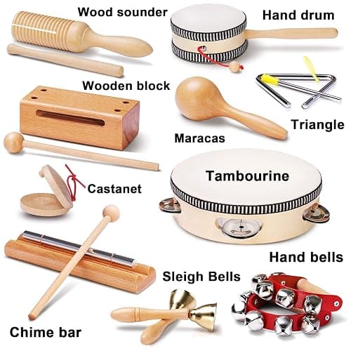 LOOIKOOS Toddler Musical Instruments Montessori Natural Wooden Percussion Instruments for Kids Preschool Educational Musical Toys Set for Boys and Girls with Storage Bag thumbnail 8