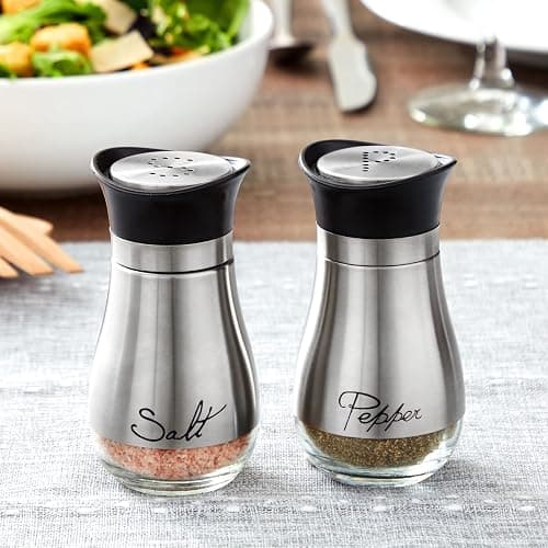 Stainless Steel Salt and Pepper Shakers Set with Glass Bottom, Modern Kitchen Accessories Set (4oz) thumbnail 2