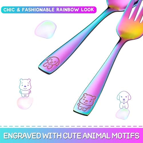 VITEVER 10 Pack Toddler Utensils, Stainless Steel Rainbow Silverware Set for Kids, Children Safe Cutlery Set Includes Forks and Spoons - Dishwasher Safe thumbnail 6