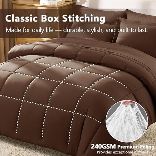 CozyLux Twin XL Comforter Set Brown - 5 Pieces Twin XL Bed in a Bag, Oeko-Tex Certified Bedding Set, All Season Soft Bed Set with Down Alternative Comforter, Sheets, Pillowcase & Sham thumbnail 4