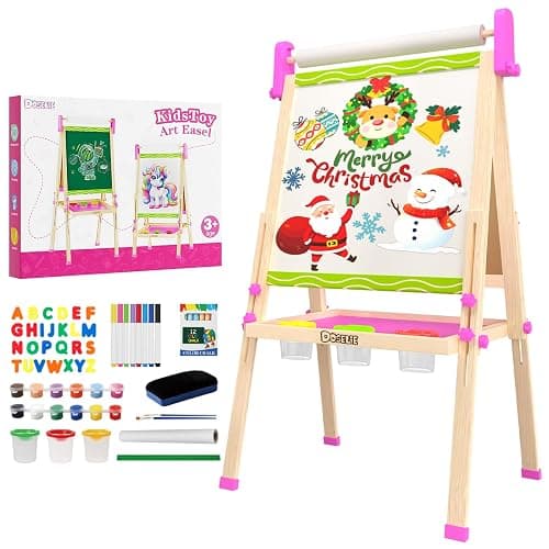 Doselie Easel for Kids,Adjustable Wooden Kids Art Easel with Paper Roll,Double-Sided Magnetic Toddler Easels,Dry Erase Whiteboard and Chalk Board,Toys for 3 4 5 6 7 8 9 10 Year Old Girl Boy Gift - Image 1