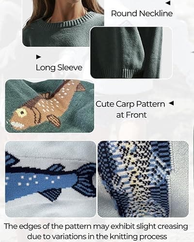 CHARTOU Women Fashion Crew Neck Rib Knit Crucian Carp Graphic Oversized Y2k Pullover Sweater Jumper thumbnail 4