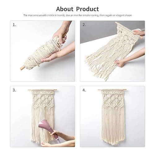 Mkono 2 Pcs Macrame Woven Wall Hanging Boho Chic Geometric Art Decor - Beautiful Bedroom Nursery Apartment Home Decoration, Gift for Girls Adults Birthday Christmas, 28" L x 13" W thumbnail 6