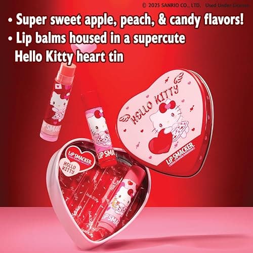 Lip Smacker Heart Tin Lip Balm Trio, Sweet & Fruity Flavors, Moisturizing & Hydrating Lip Care, Sheer Glossy Finish, Fun & Collectible Gift Set for All Ages - Hello Kitty thumbnail 2