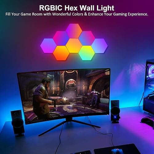 OJQ 8 Pack Hexagon Lights Wall RGB Panel - Hexagonal Led Lights Room Decor Wall Lights Smart APP Music with Sync Honeycomb Shape Panels Hexagon Gaming Night Lights for Bedroom Children thumbnail 3